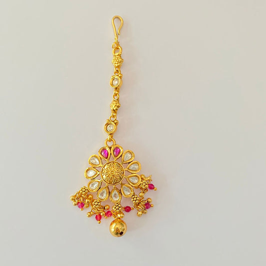 Ethnic Gold Plated Floral ruby stone  mangtikka