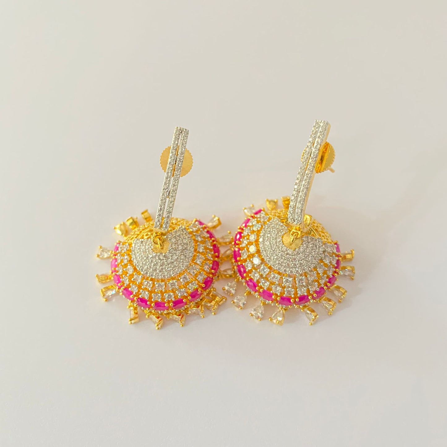 Pink Stone Gold Plated Jhumka Earring