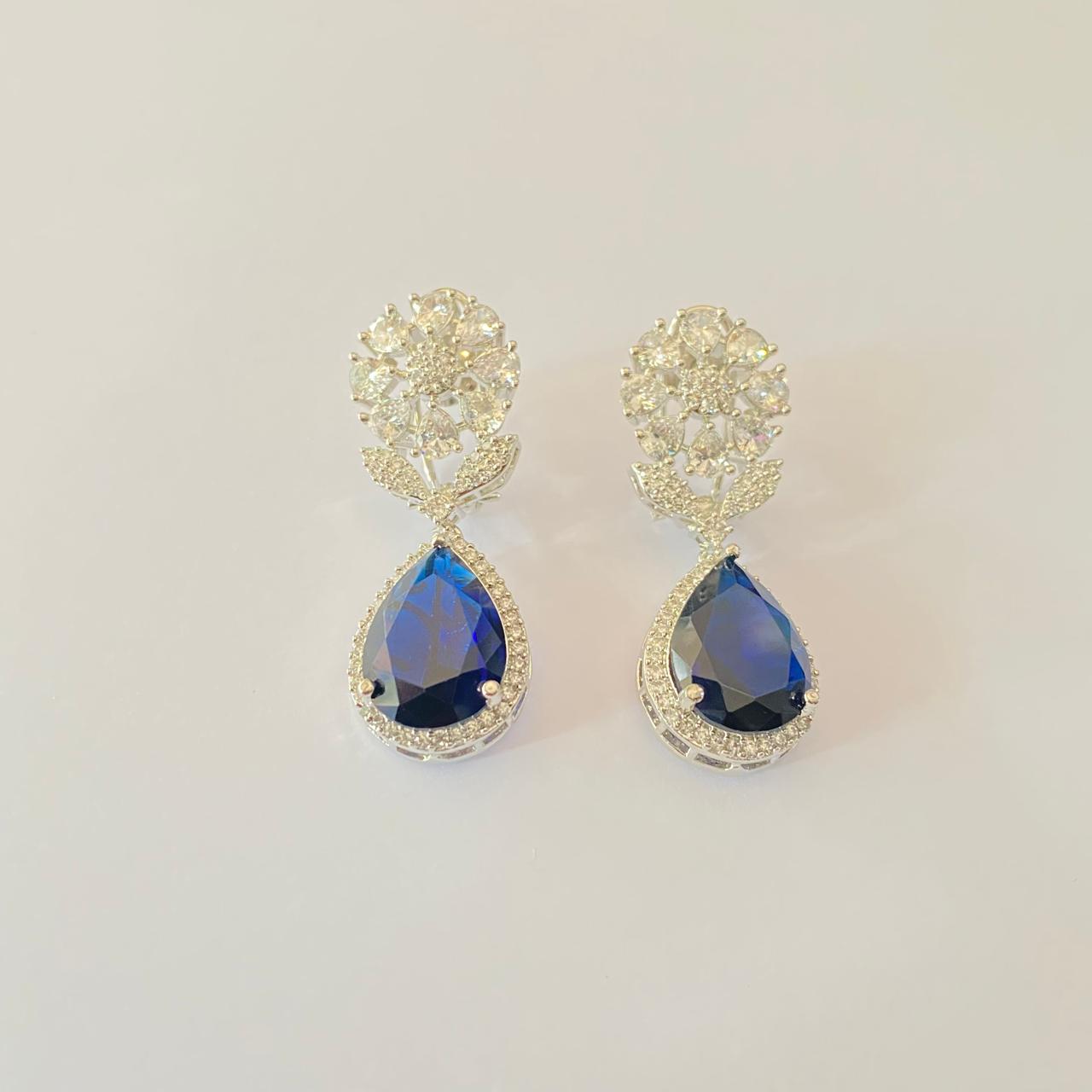 Blue  Diamond with back clip Classic Earring