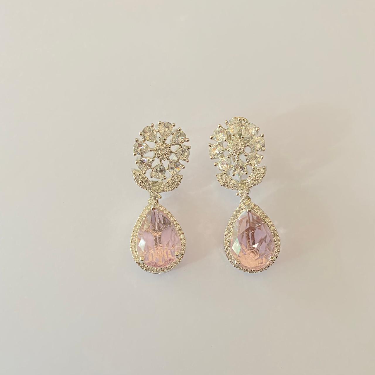 Pink rose quartz Diamond Classic Earring