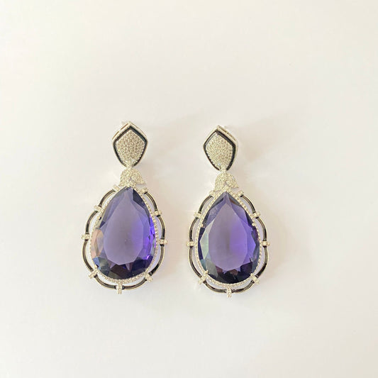 Diamond Silver Plated Amethyst Earring