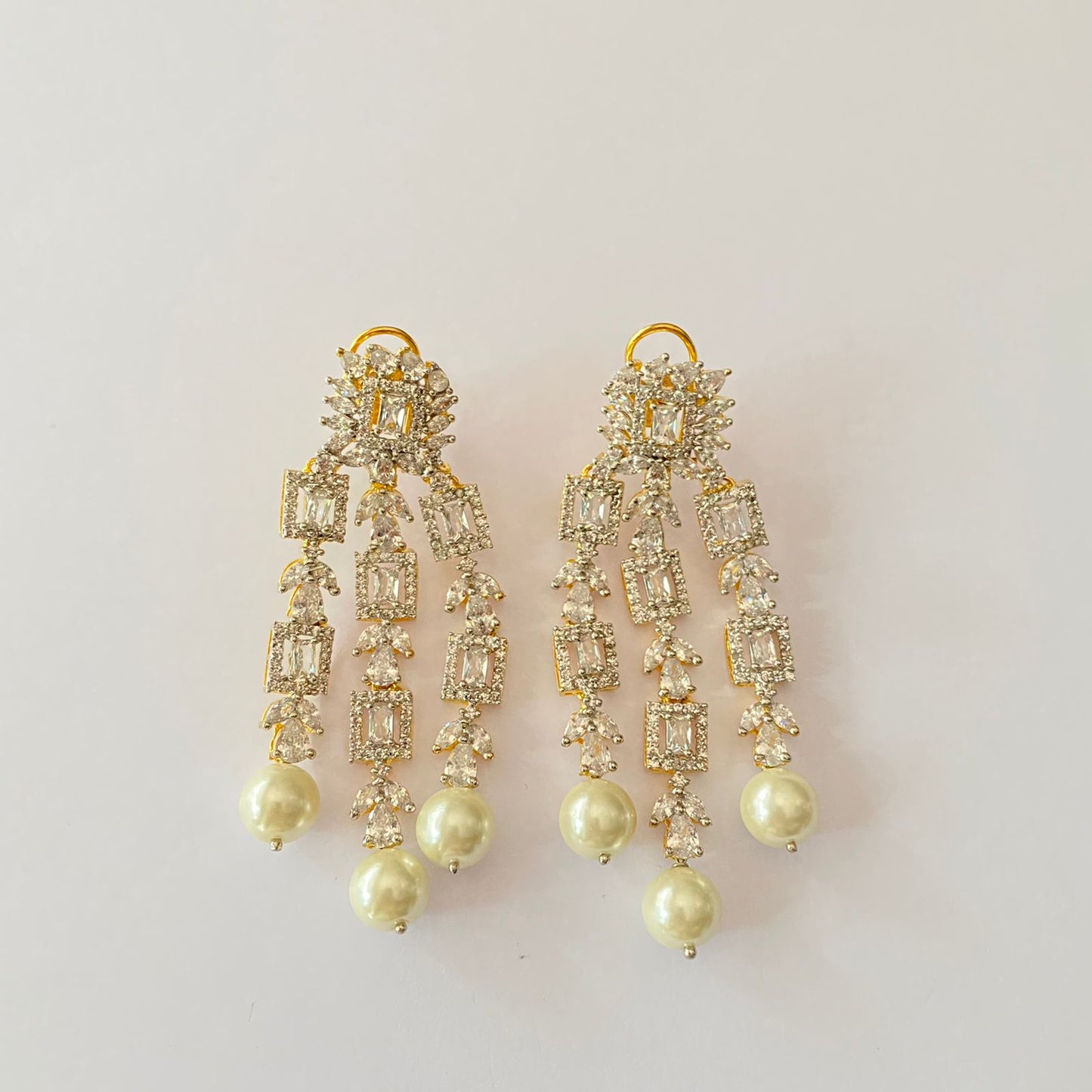 Gold Plated Drop Pearl Diamond Earring