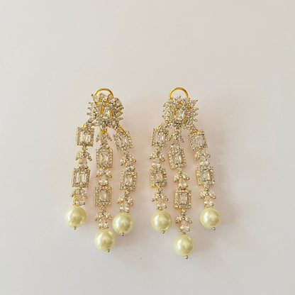 Gold Plated Drop Pearl Diamond Earring