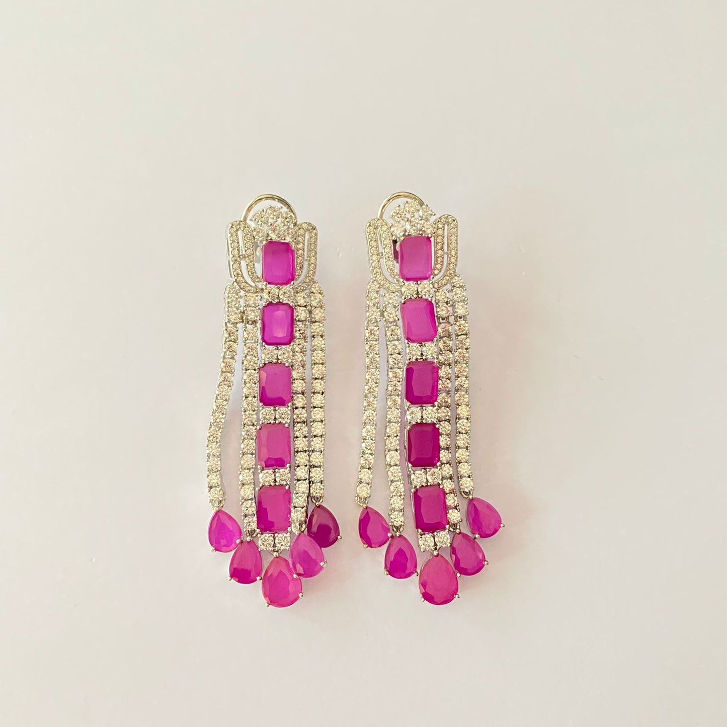 Silver Plated Pink Diamond Earring With Back Clip