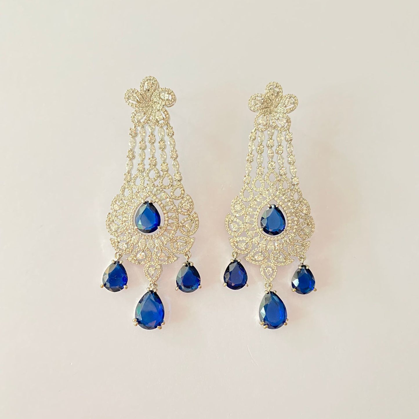 Blue Stone Silver Plated Diamond Earring