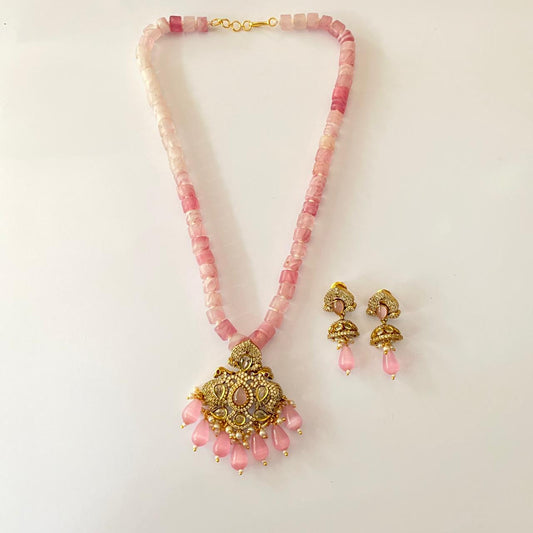 pink with Diamond Pendant Necklace set