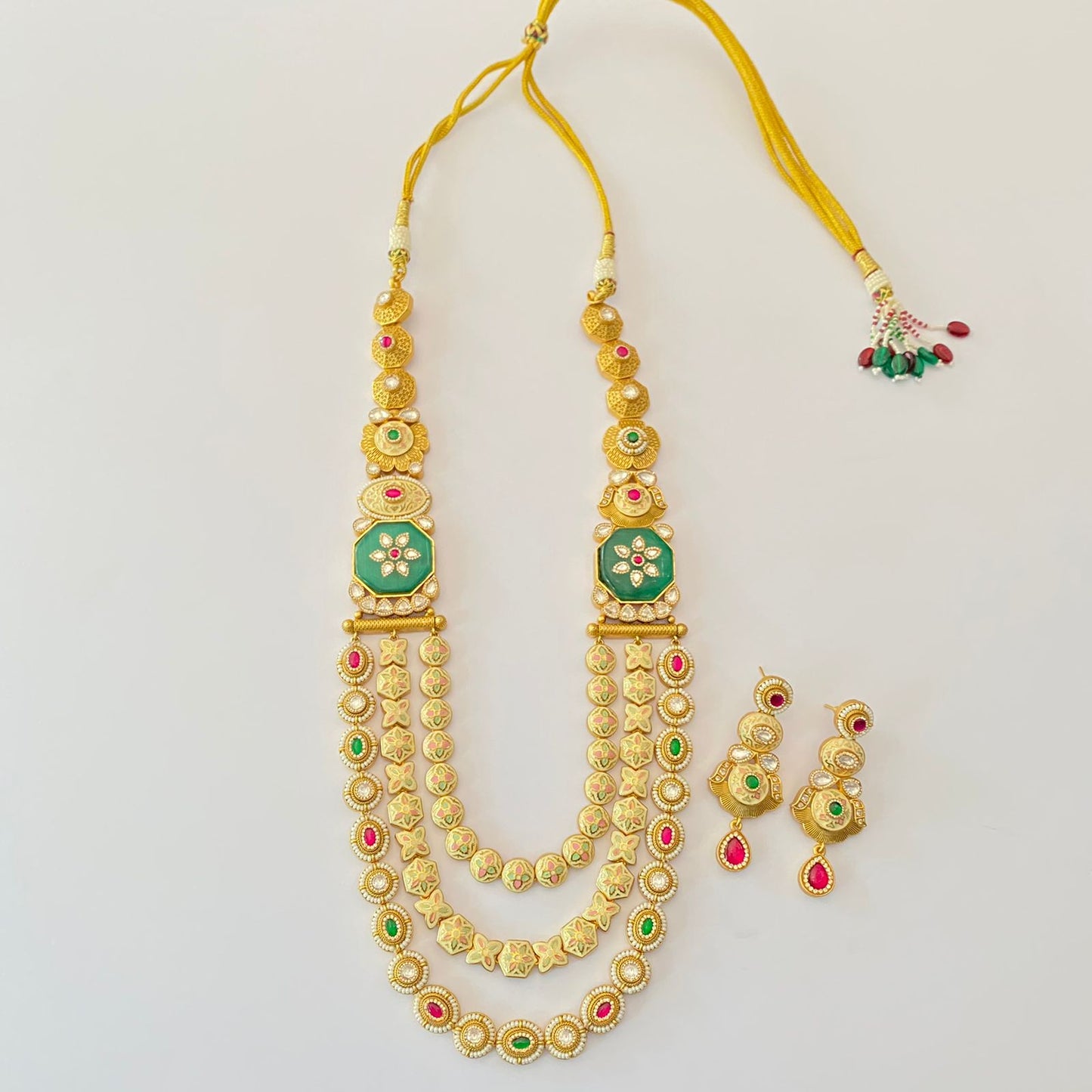 Polki Three Line Necklace Set