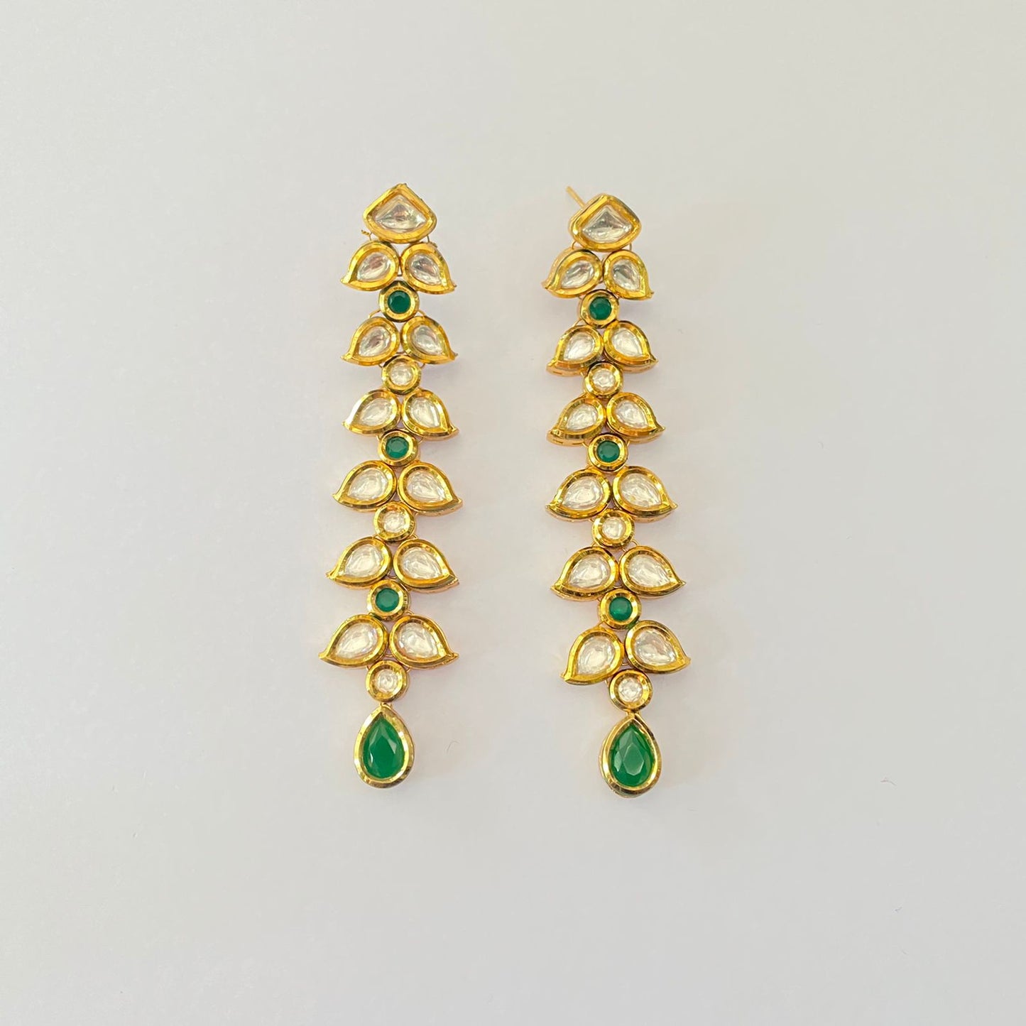 Stylish Kundan Long dangler green Stone Earring