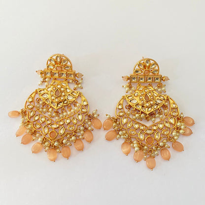 Ethnic Peach  stone drop kundan big chandbali earring