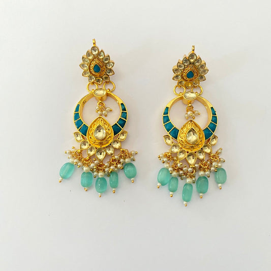 Ethnic pachi Kundan Blue Drop Earring