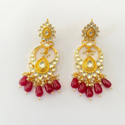 Ethnic pachi kundan Red Drop dangler earring