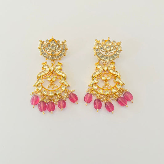 Gold Plated Pachi Kundan pink drop Dangler earring