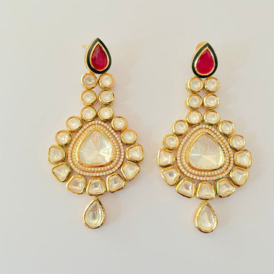 Classy Kundan  Red Drop Long Dangler  Earring