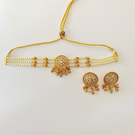 Gold Plated with pearl Polki Choker Necklace set