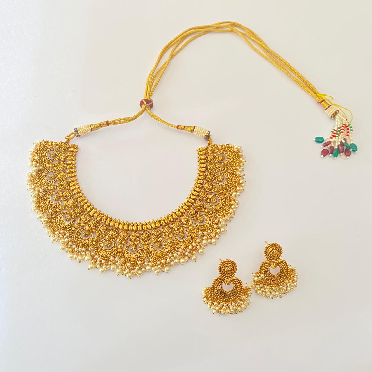 Gold Plated with pearl Temple Necklace set