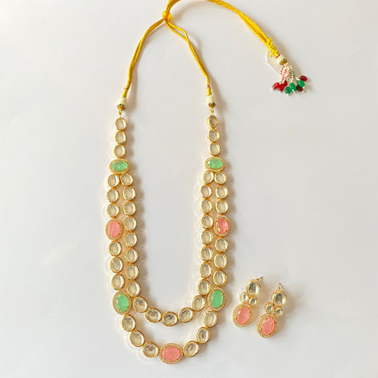 Polki Double Line Necklace Set