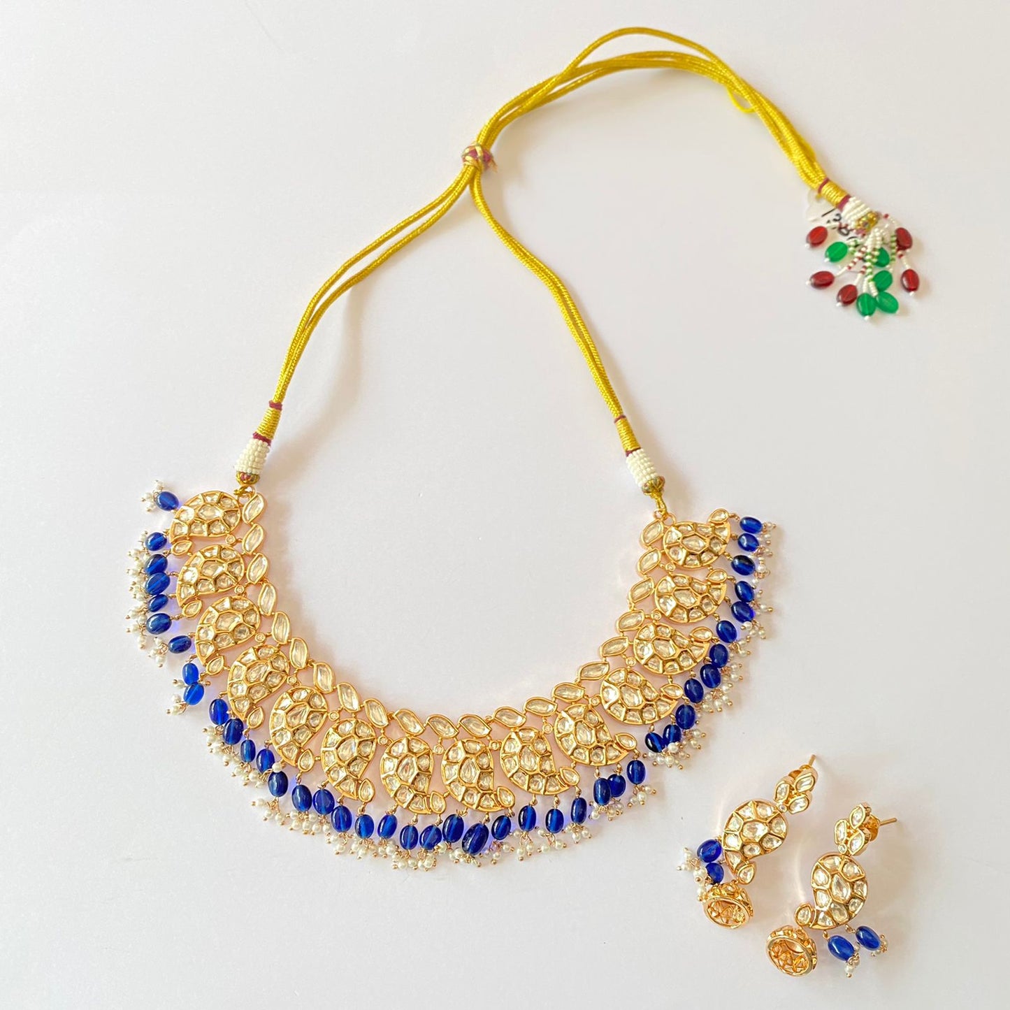 Polki Drop Blue Necklace Set