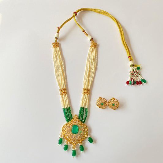 Gold Plated Polki Emerald With Pendant Necklace set