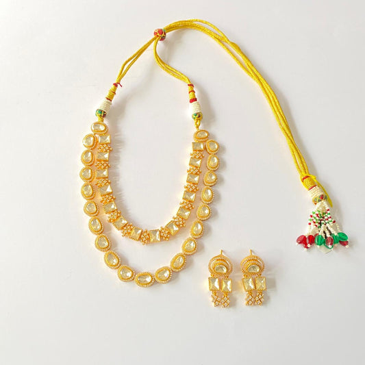 Polki Gold Plated Double layer Necklace