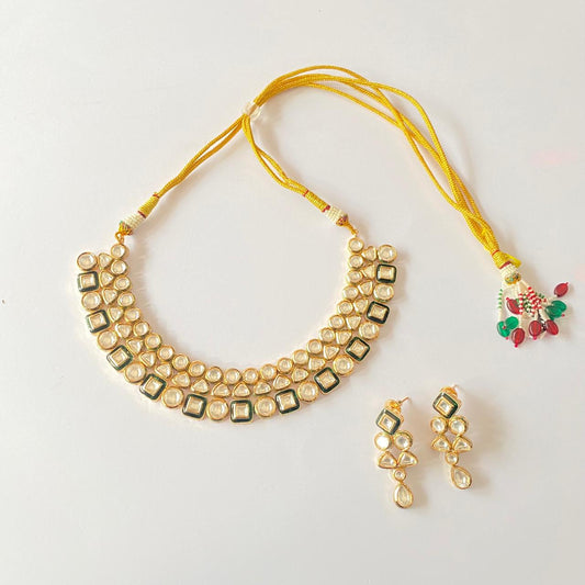 Polki Gold Plated with emerald Necklace Set