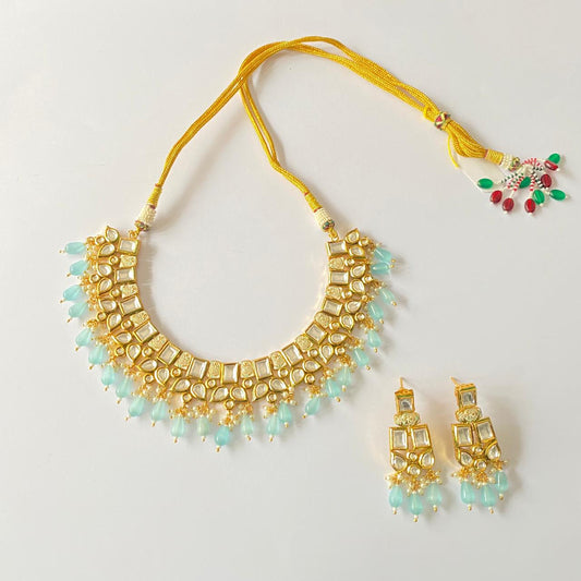 Polki Gold plated  Aquamarine Drop Necklace Set