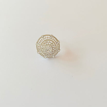 Silver Plated A.D Stone Cocktail Adjustable Ring