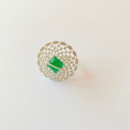 Green Stone Silver Plated A.d Adjustable Cocktail Ring