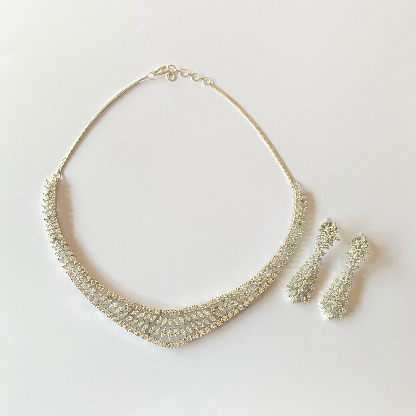 Silver Plated Diamond Necklace Set