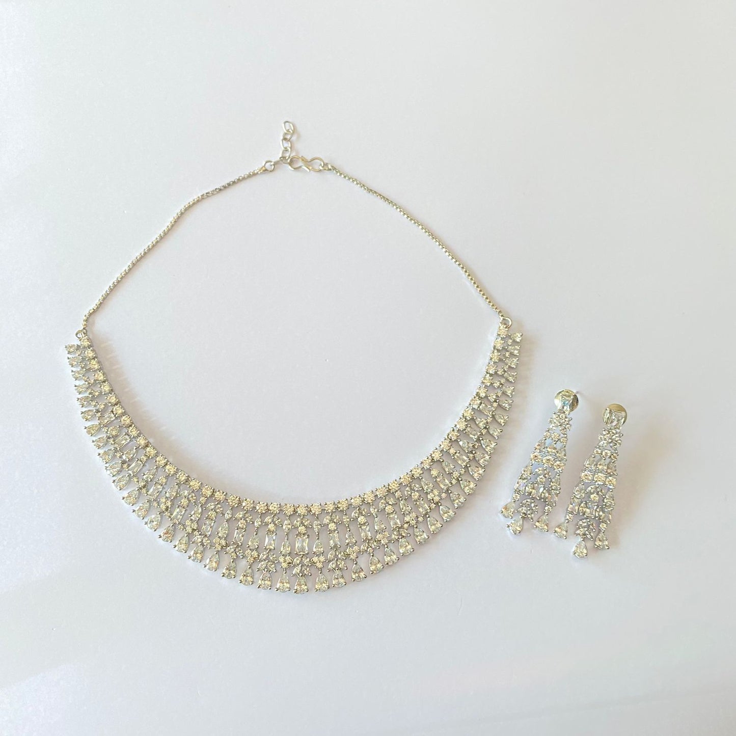 Silver Plated Diamond Necklace Set