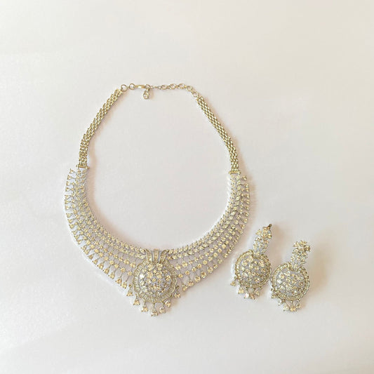 Silver Plated Diamond Necklace Set