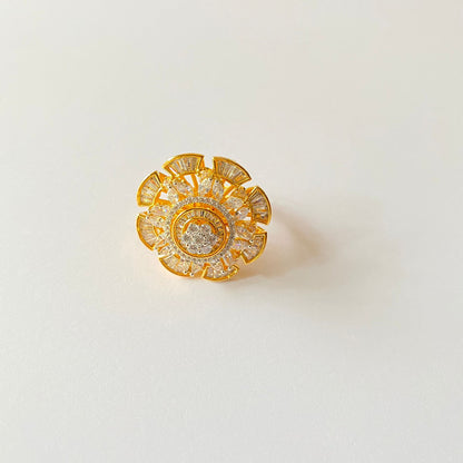 Floral Gold Plated A.D Stone Adjustable Ring