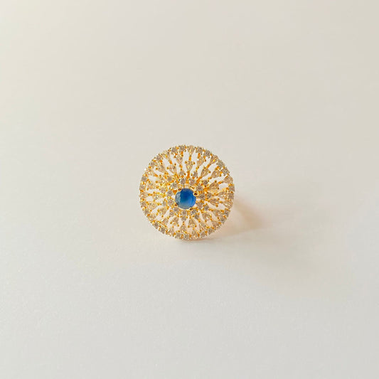 Blue Center Stone A.D  gold Plated Adjustable Ring