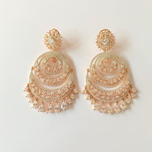 Diamond Rose quartz Classic Chandbali Earring