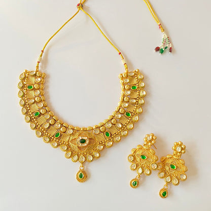 Gold Plated Green Temple Necklace Set