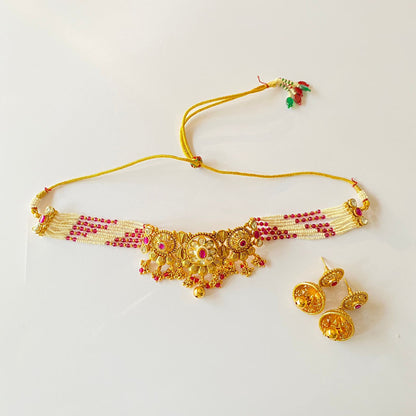 Ruby Gold Plated Choker Set