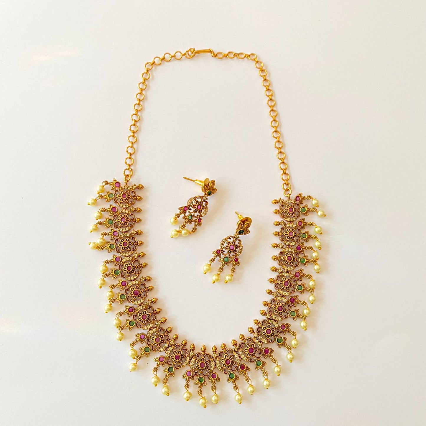 Gold Plated Drop Pearl Necklace Set