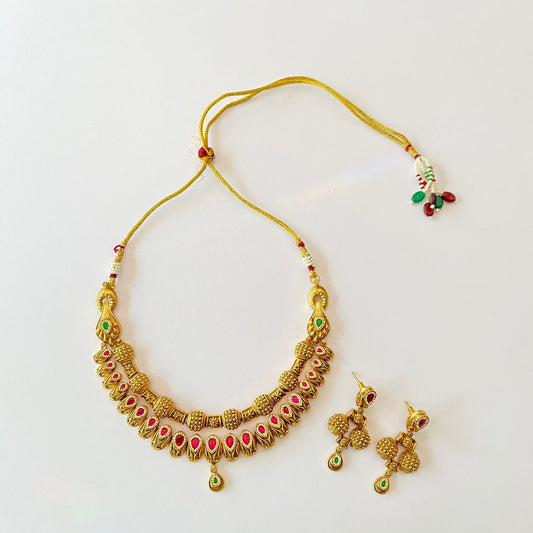 Gold Plated Ruby Necklace Set