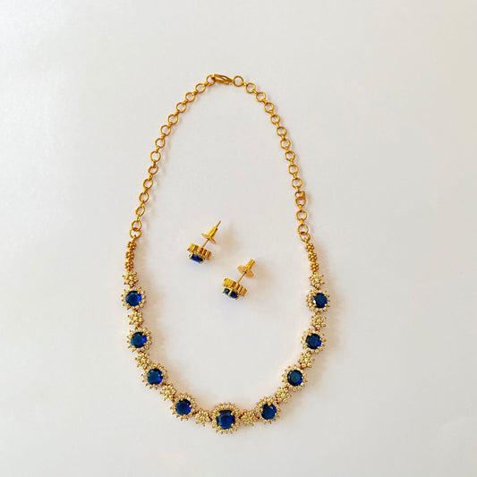 Gold Plated Blue Diamond Necklace Set