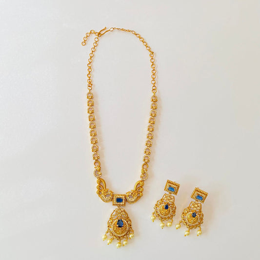 Gold Plated Blue Stone Necklace Set