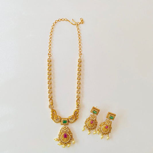 Ruby & Green Gold Plated Necklace Set