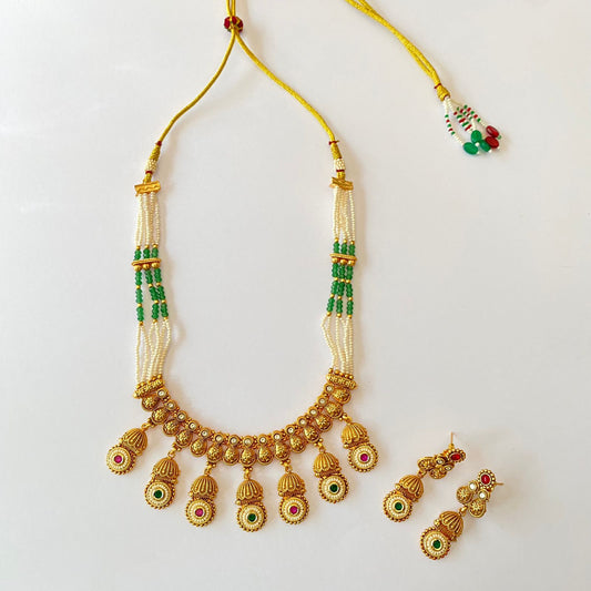 Gold Plated White Beads Necklace Set