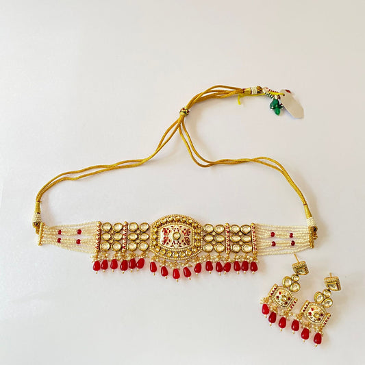 Ruby Kundan Choker Necklace Set