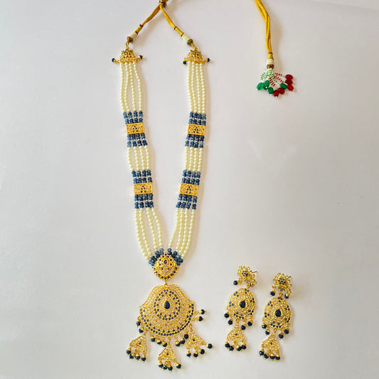 Blue Long Jadau Rani Haar Necklace Set