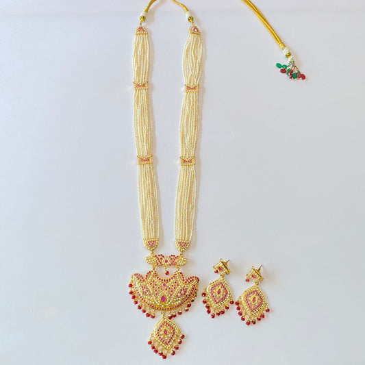 Long Ruby Jadau Rani Haar Necklace Set