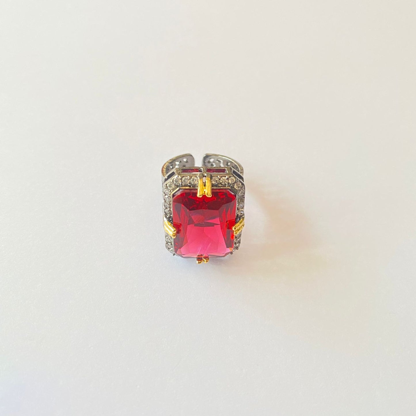 Designer Square red Stone Victorian  Adjustable Ring