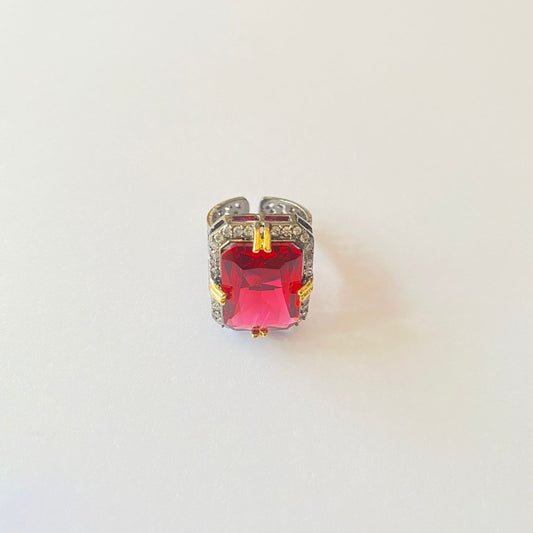 Designer Square red Stone Victorian  Adjustable Ring