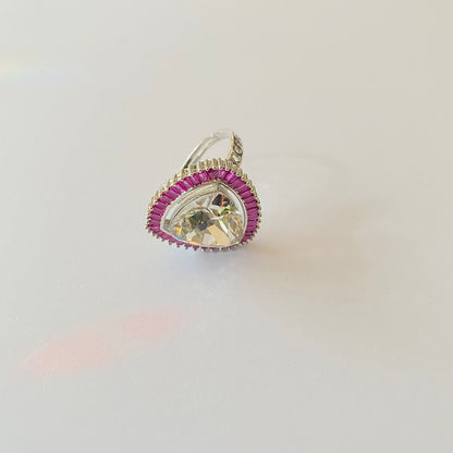 Trendy Pink Stone Polki Silver Plated Adjustable  Ring