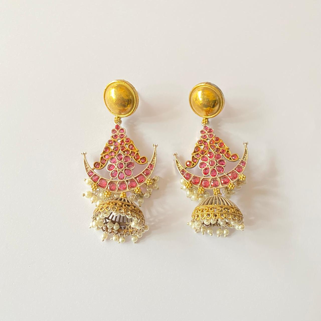 Ruby Oxidised Gold Plated western Earring