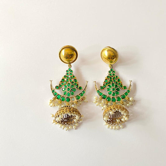 Emerald  Oxidised Gold Plated western Earring