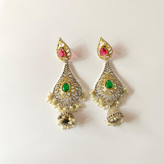 Ruby Emerald Oxidised Gold Plated with pearl  western Earring